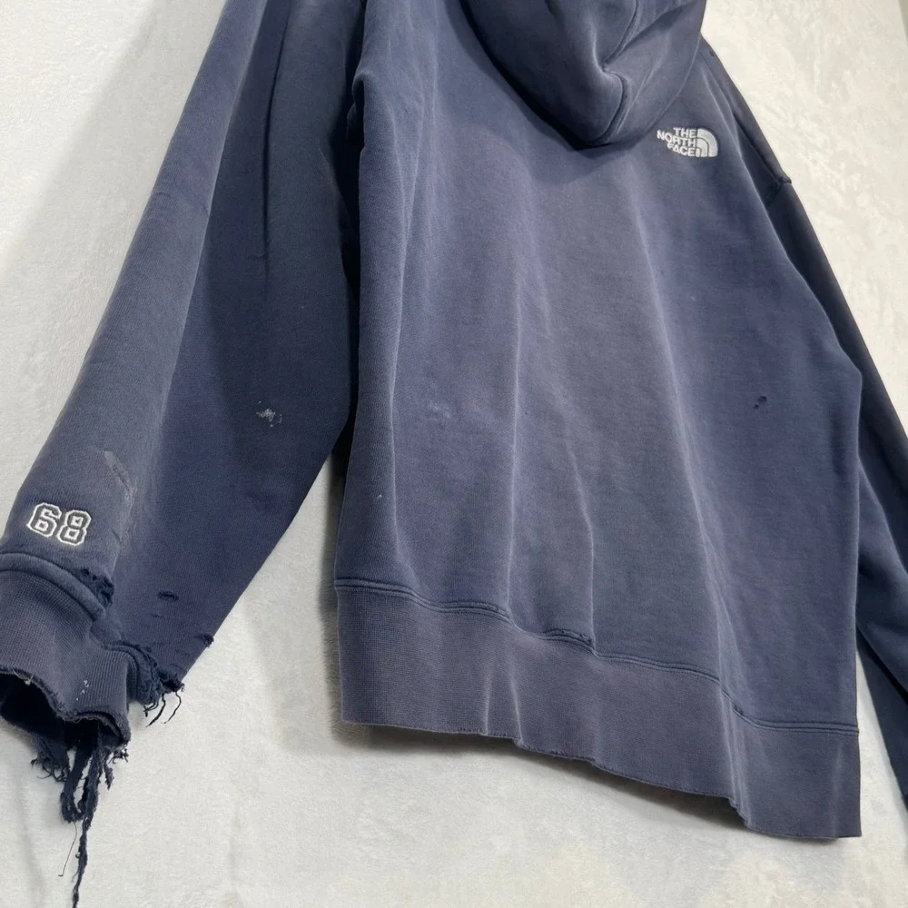 The North Face Navy Blue Distressed Arch Logo Zip Up Hoodie Large